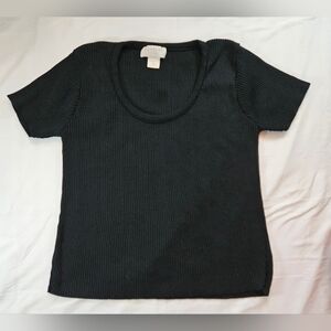 Express Womens Black Short Sleeve Scoop Neck Ribbed Pullover Sweater Size Medium